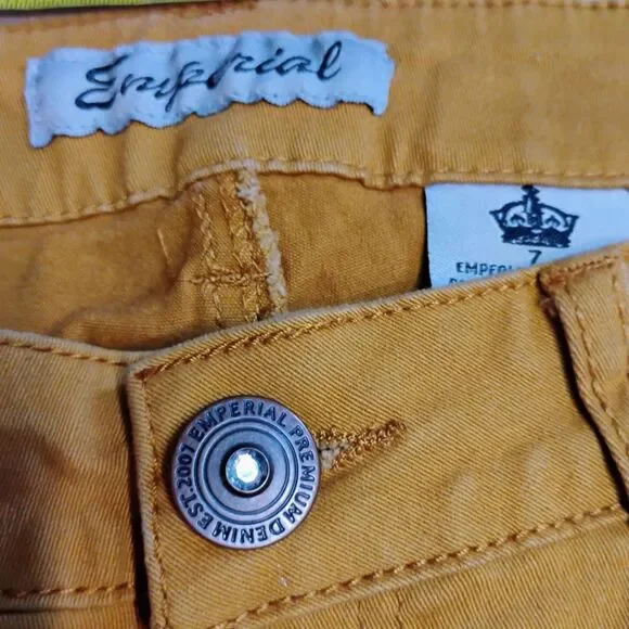 Emperial Women’s Size 7 Mustard Yellow Skinny Stretch Low Rise Jeans Embellished - Picture 8 of 15
